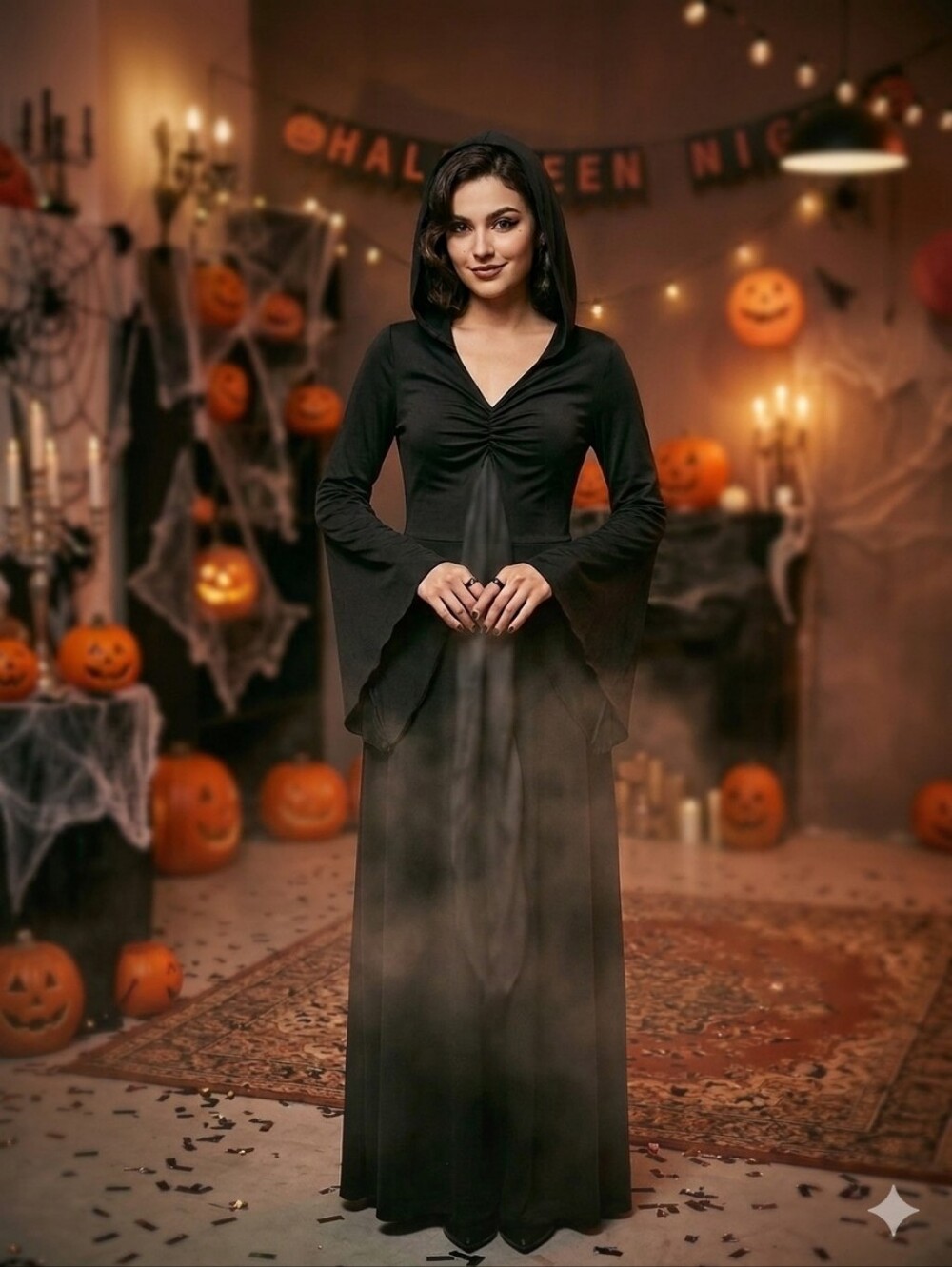 Women's Vamp Goth Vampire Witch Hooded Dress Cosplay Halloween Costume Party M